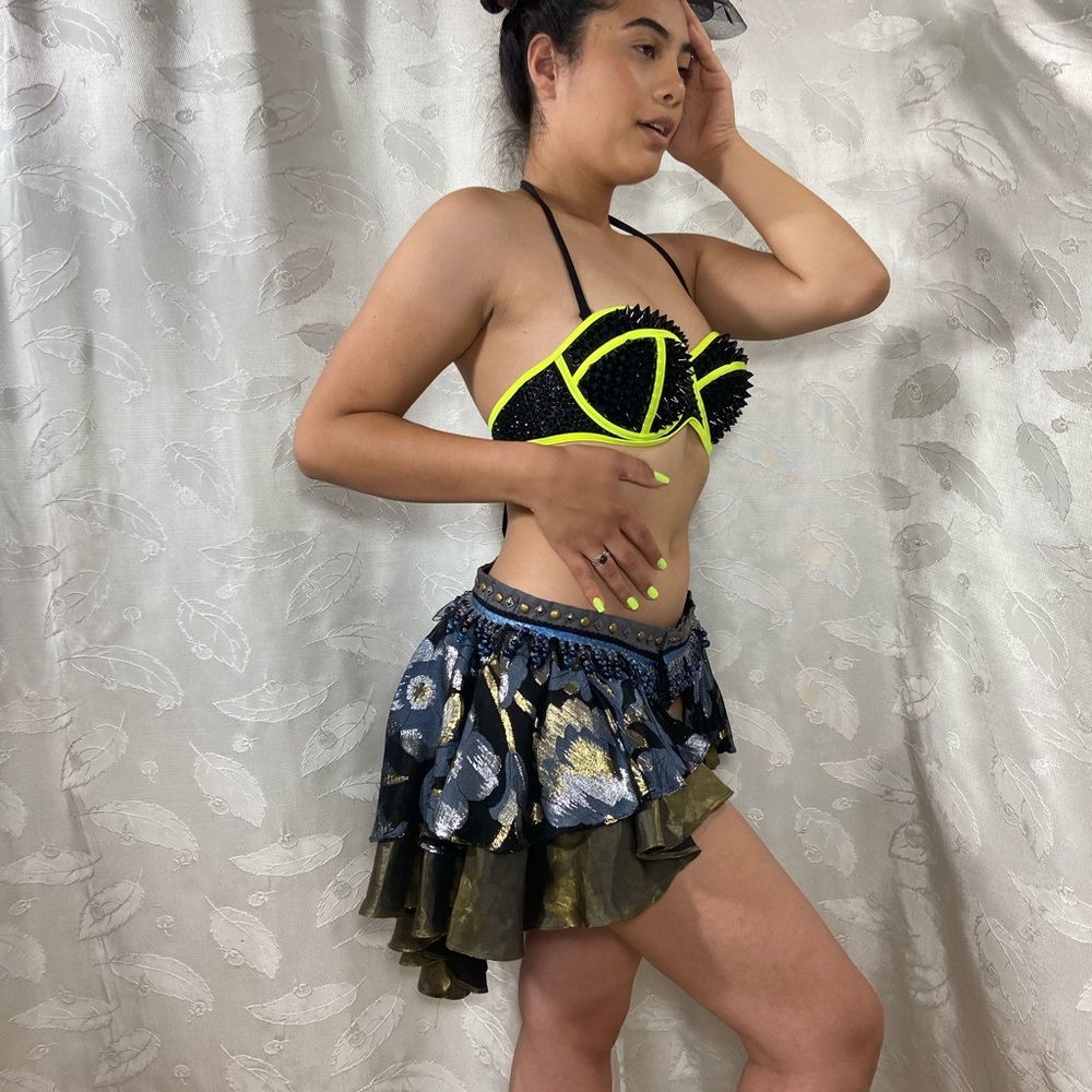 Xanadu Designs,
One of kind,Funky Ruffle Skirt,
with stud trim and Rhine stones